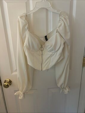 Windsor Ivory Corset Crop Top with Ring Zip